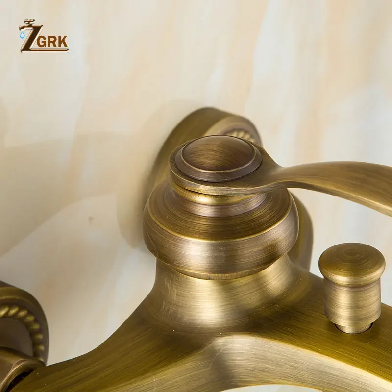 ZGRK Antique Brass Bath Faucets Shower Wall Mounted Bathroom Mixer Tap Crane With Hand Shower Head Bath Faucet