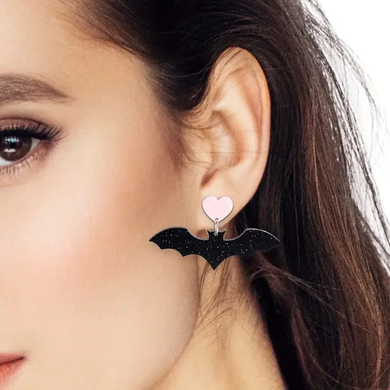 Halloween Spider Pumpkin Bat Earrings  Gothic Acrylic Statement Jewelry for Women,Party Halloween Accessories Ghost House Design