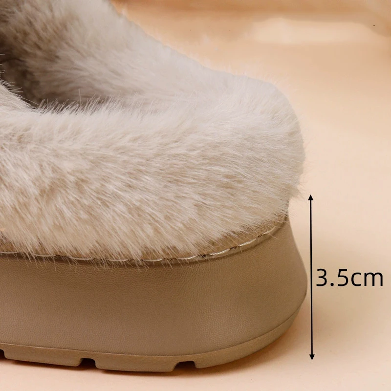 Soft Sole Plush House Slippers Women Casual Faux Suede Non Slip Cotton Slippers Indoor Woman Platform Fur Shoes Female Winter