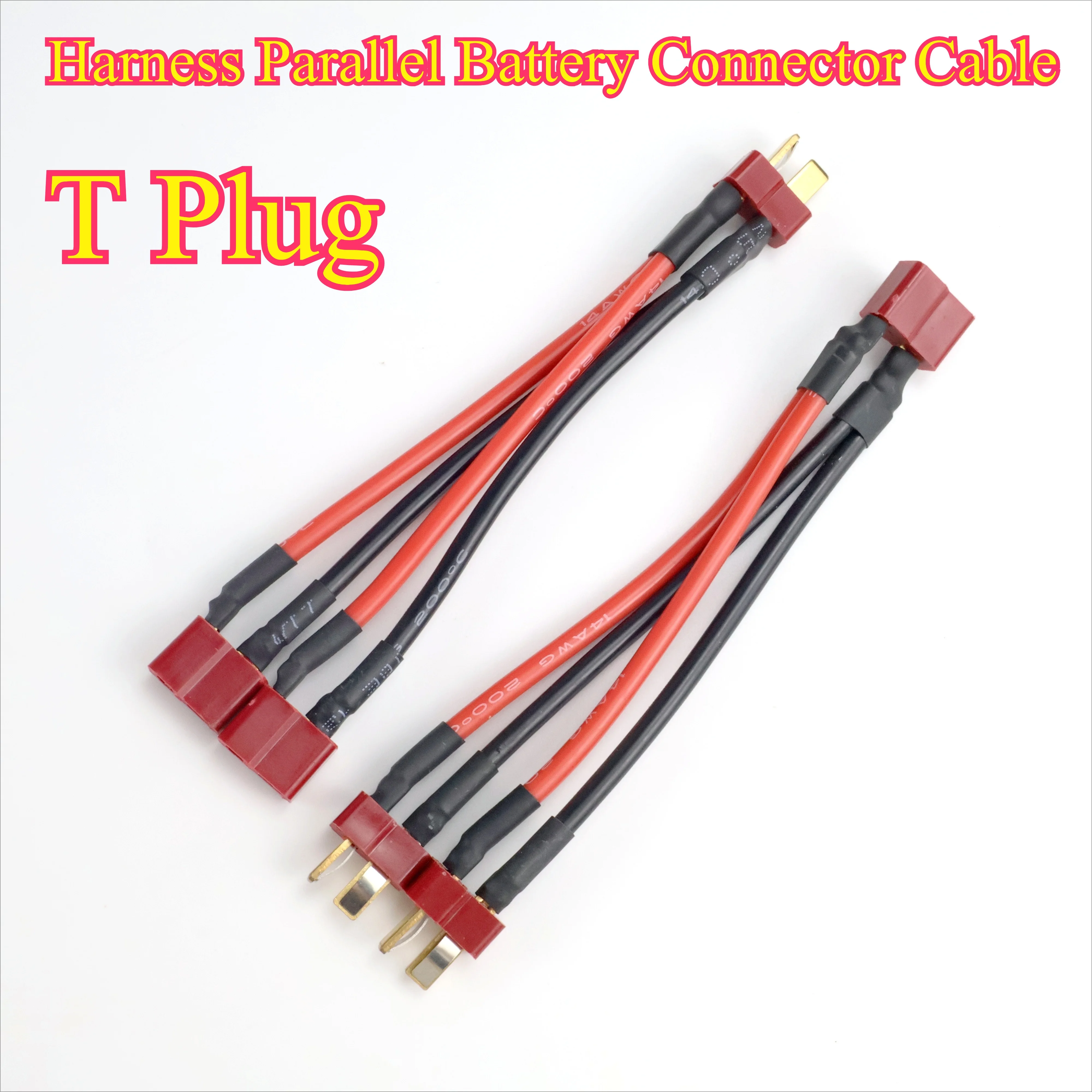 Dual Extension Y Splitter Cable with T Plug Connectors for RC Battery and Motor, 14AWG Silicone Wire