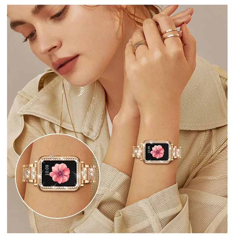 Elegant Diamond-Encrusted Metal Bracelet with Case