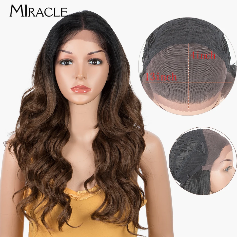 

MIRACLE 13X4 Lace Front Wig for Women 24 Inch Synthetic Lace Wig Female Body Wave Wavy Hair Daily Use Cosplay Wigs Fake Hair