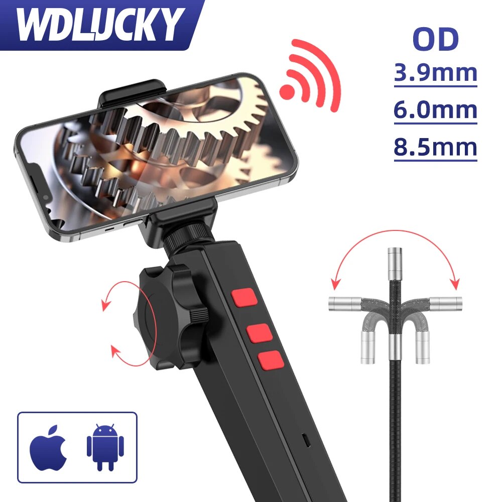 Two-Way Articulating Borescope WlFl Industrial Endoscope with 6mm 3.9mm Articulated Snake Camera with Light for IOS Android IP67