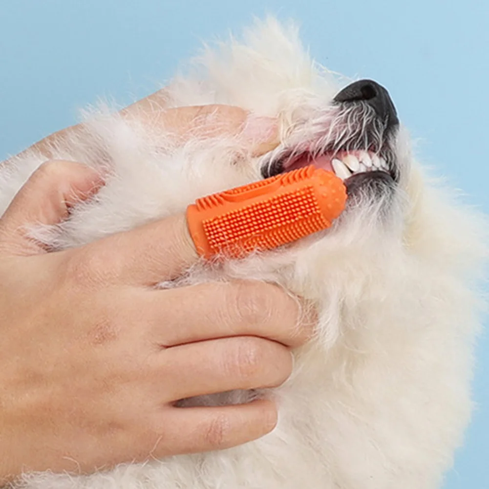 6Pcs Soft Pet Finger Toothbrush with Storage Box Teeth Cleaning Tool Wear Resist Silicone Tooth Brush for Small Dogs Cats