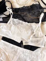 Ensemble de Lingerie Sexy en dentelle brodée de fleurs pour femmes, soutien-gorge français Ultra-fin en maille transparente, décoration détachable, sous-vêtements en chaîne 2