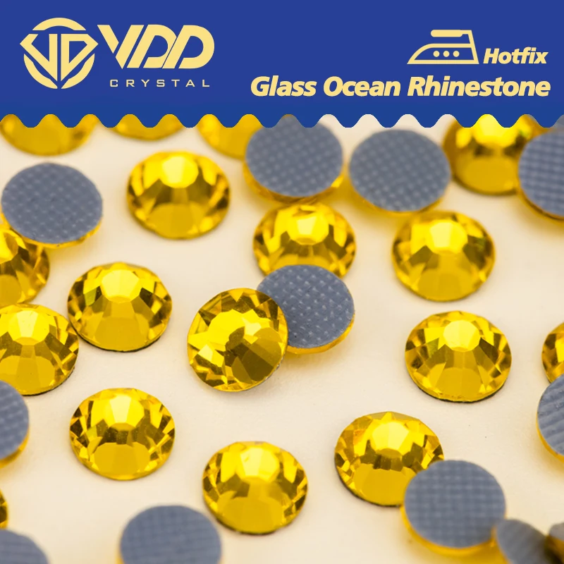 VDD 005 Citrin SS6-SS30 Glaskristall-Strass, Hot-Fix-Strasssteine, glitzernde Eisensteine auf Flatback-Steine für Kleidungsdekoration