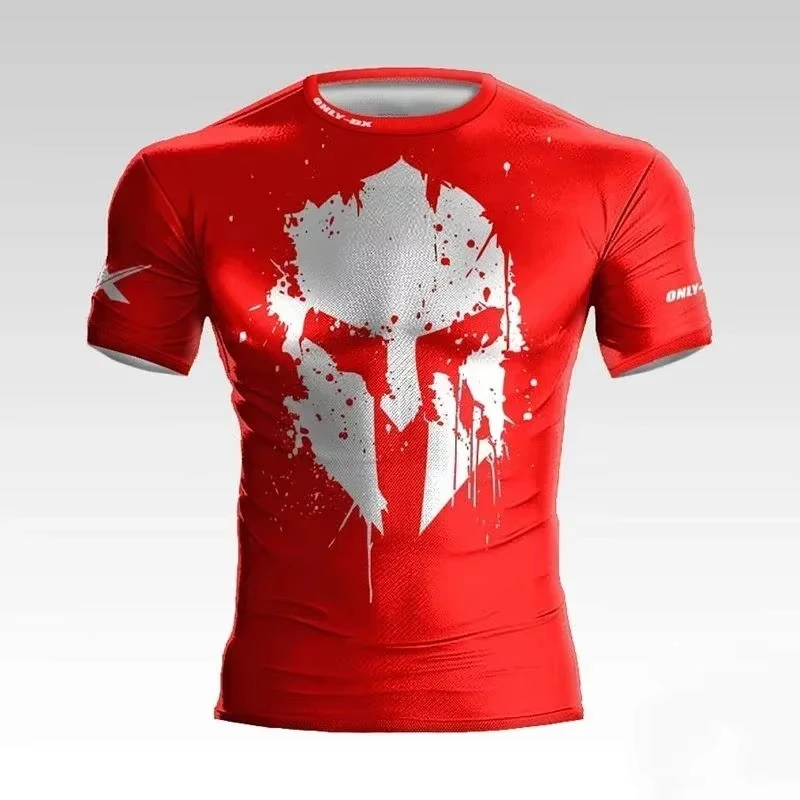 Men's Summer 3d Printed Muscle Male Warrior Helmet Graphic T-Shirt High Quality Loose Casual Sports Crewneck Short Sleeve