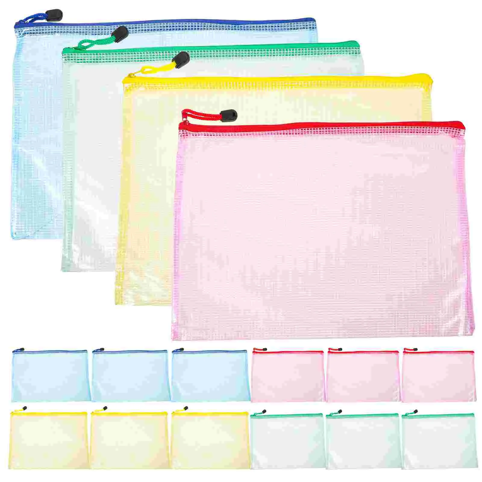 

A4 Transparent File Bag Mesh Receipt Storage Organizer Zipper Pouch Documents Container Office Bills Organizers Envelopes