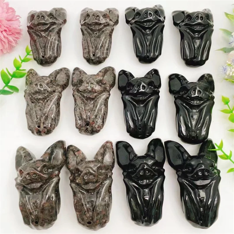 

8cm Natural Yooperlite And Black Obsidian Bat Hand Carved Crystal Crafts Reiki Healing Crystal Stone Figurine Halloween Gift