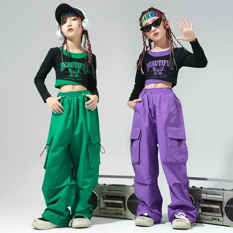 Kinder Street Dance Mode passt Mädchen Jazz Performance Hip-Hop Kleidung Farbe passend coole Hose mit weitem Bein Drop Shipping