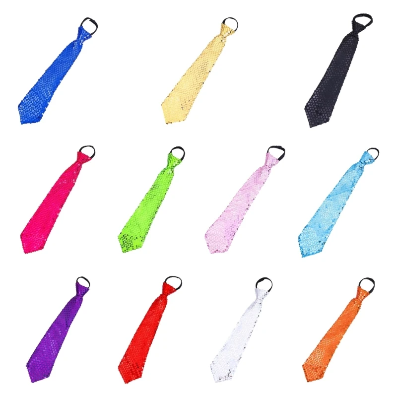 

Glitter Sequins Neck Tie Zipper Up Pre-Tied Neck Wear Fashion Collar Accessories