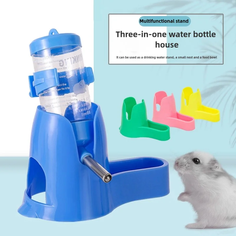 Hamster 3-in-1 feeder water dispenser food bowl water bottle holder shade shelter pet feeder