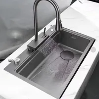 จอแสดงผลดิจิตอลอัจฉริยะ Feiyu น้ําตกผักอ่างล้างหน้า Universal Pull-OUT SINGLE Hole ห้องครัวก๊อกน้ําร้อนและเย็น 2