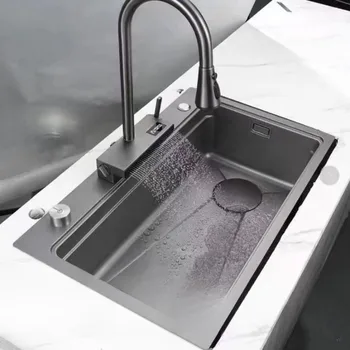 จอแสดงผลดิจิตอลอัจฉริยะ Feiyu น้ําตกผักอ่างล้างหน้า Universal Pull-OUT SINGLE Hole ห้องครัวก๊อกน้ําร้อนและเย็น 2