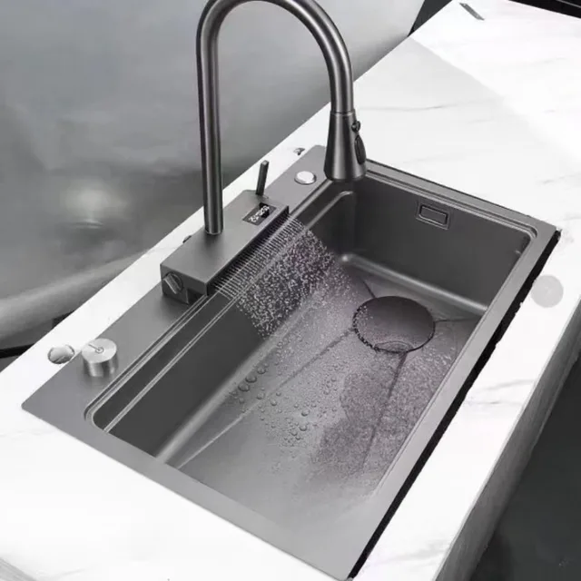 จอแสดงผลดิจิตอลอัจฉริยะ Feiyu น้ําตกผักอ่างล้างหน้า Universal Pull-OUT SINGLE Hole ห้องครัวก๊อกน้ําร้อนและเย็น 2