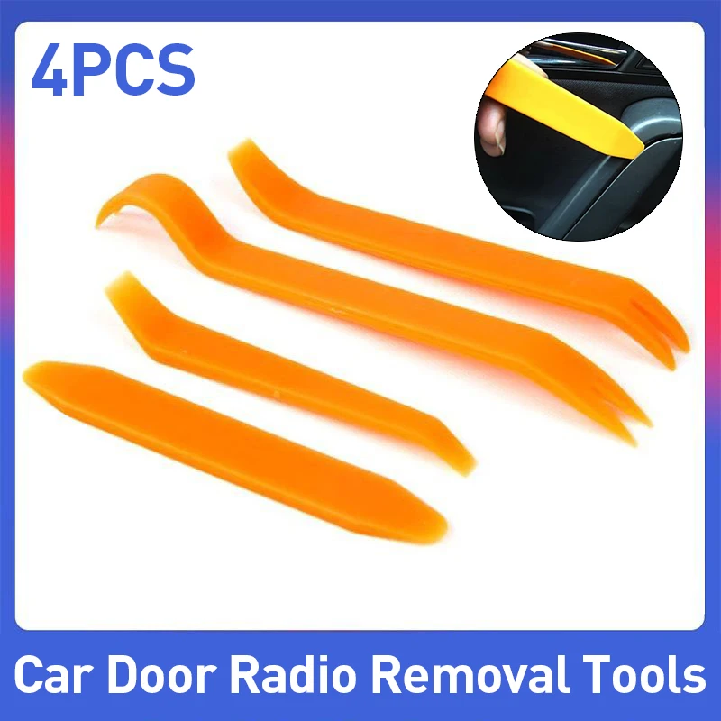 Pry Tool 4-Piece Car Trim & Panel Removal Tool Kit – Pry Bar Set For Dash, Door Clips, Interior Plastic Panel Clip Removal Pliers