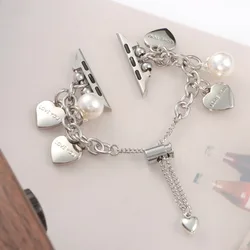 Elegant Love Metal Chain Adjustable Watchband - Premium Metal Strap Bracelet - 42 44 45 46 49mm (White)
