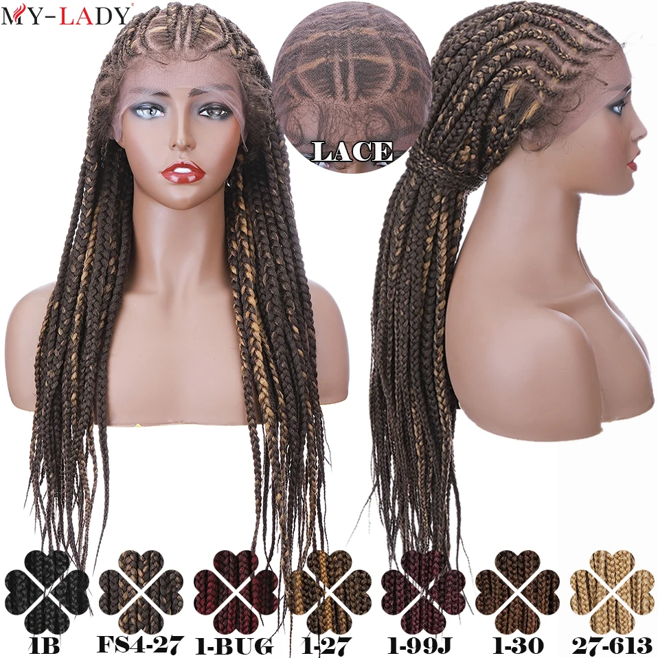

My-Lady 27inch Afro Frontal Synthetic Wig Cornrow Braids Wig With Baby Hair Box Braided Lace Front Braided Wigs African Lace Wig