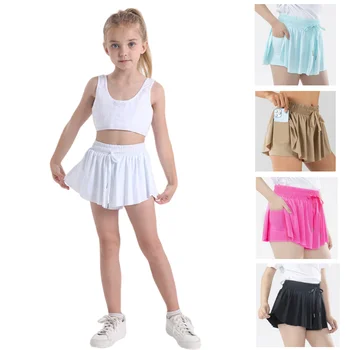 Children Shorts Girls Flowy Butterfly Shorts Athletic 2 in 1 Running Skirts Short Cheer Tennis Dance Preppy Kids Clothes 5-12Y