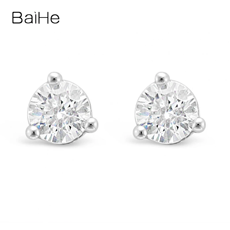 

BAIHE Solid 18K White/Yellow/Rose Gold 0.70ct H/SI Natural Diamond Round Stud Earrings For Women Men Trendy Wedding Fine Jewelry