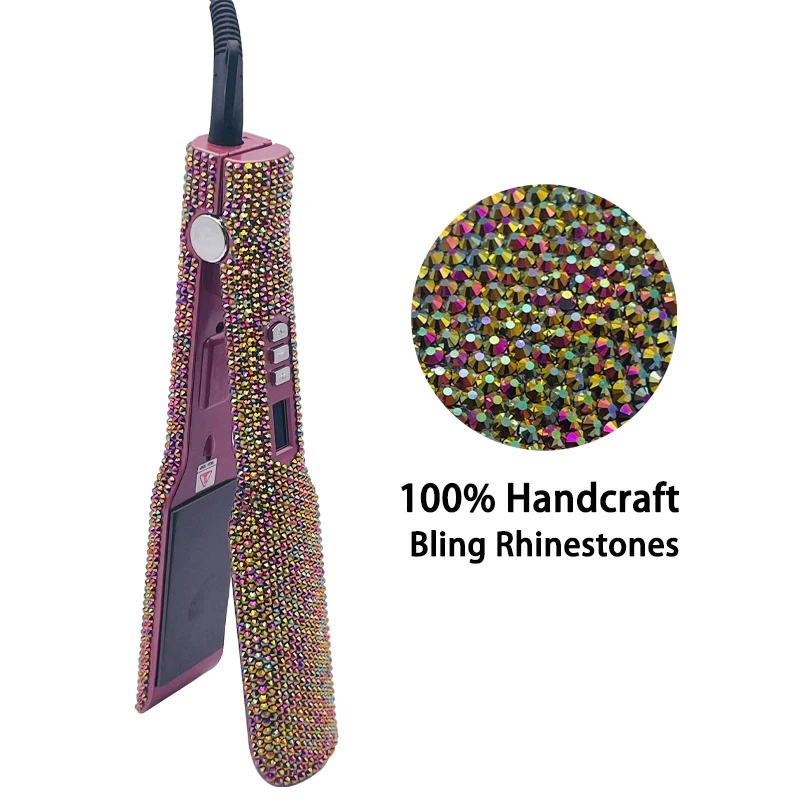 Hair Straightener Plancha Para Cabello 2 Inch Flat Iron with Rhinestones Professional Titanium Straightener Iron Heat-up 480℉ 4