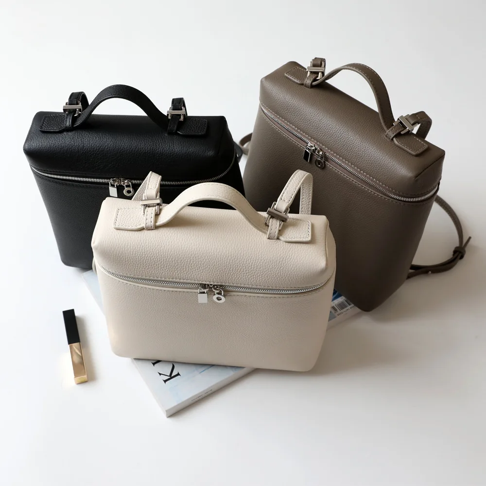 

Double shoulder backpack cowhide lunch box handbag small backpack simple and versatile backpack