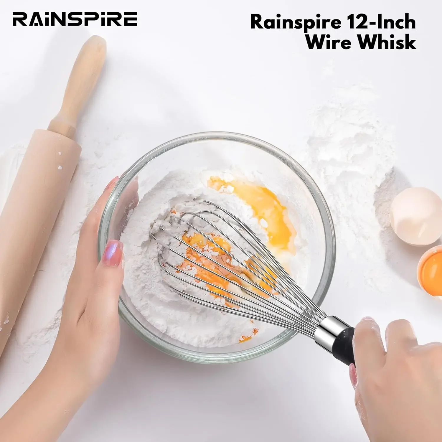 Household Stainless Steel Manual Mixer Balloon Whisks for Cooking Soft Silicone Handle for Blending Whisking 12 Inch balloon wire whisk ball whisk wire whisk