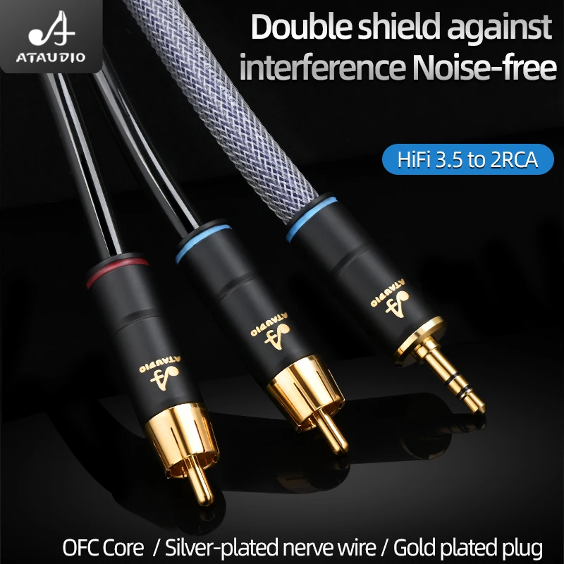 Premium 3.5mm to Dual RCA Stereo Audio Cable - High-Fidelity Y Splitter for Amplifiers and Mixers