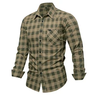2025 automne nouvelle mode hommes 100% coton chemise à carreaux hauts décontracté boutonné à manches longues lettre broderie chemises avec poche 2
