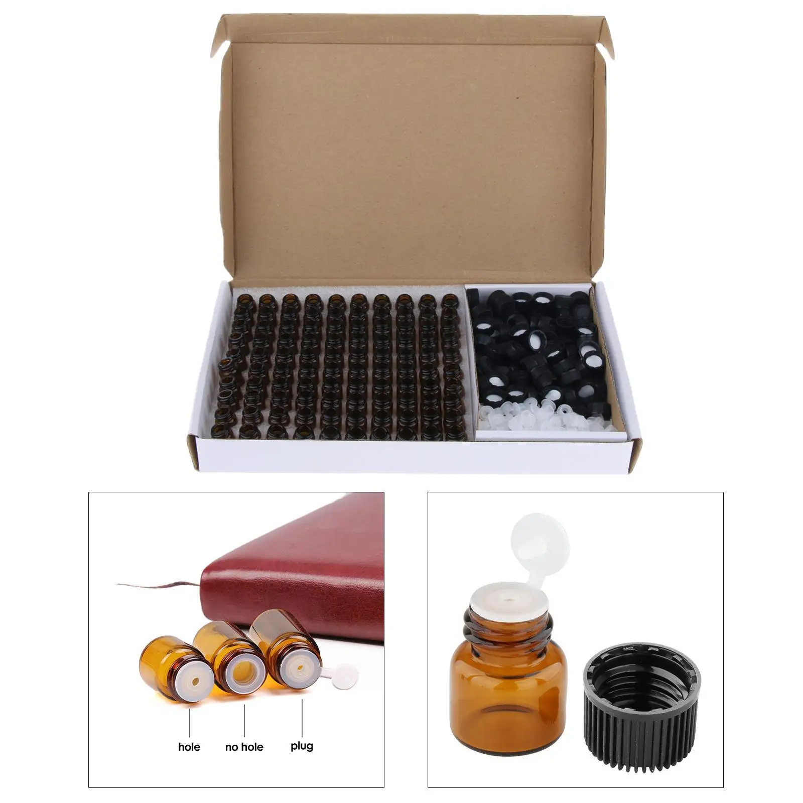 빈 에센셜 오일 병, 앰버 누출 방지, 화장품 액체, 구멍 없음, 1ml