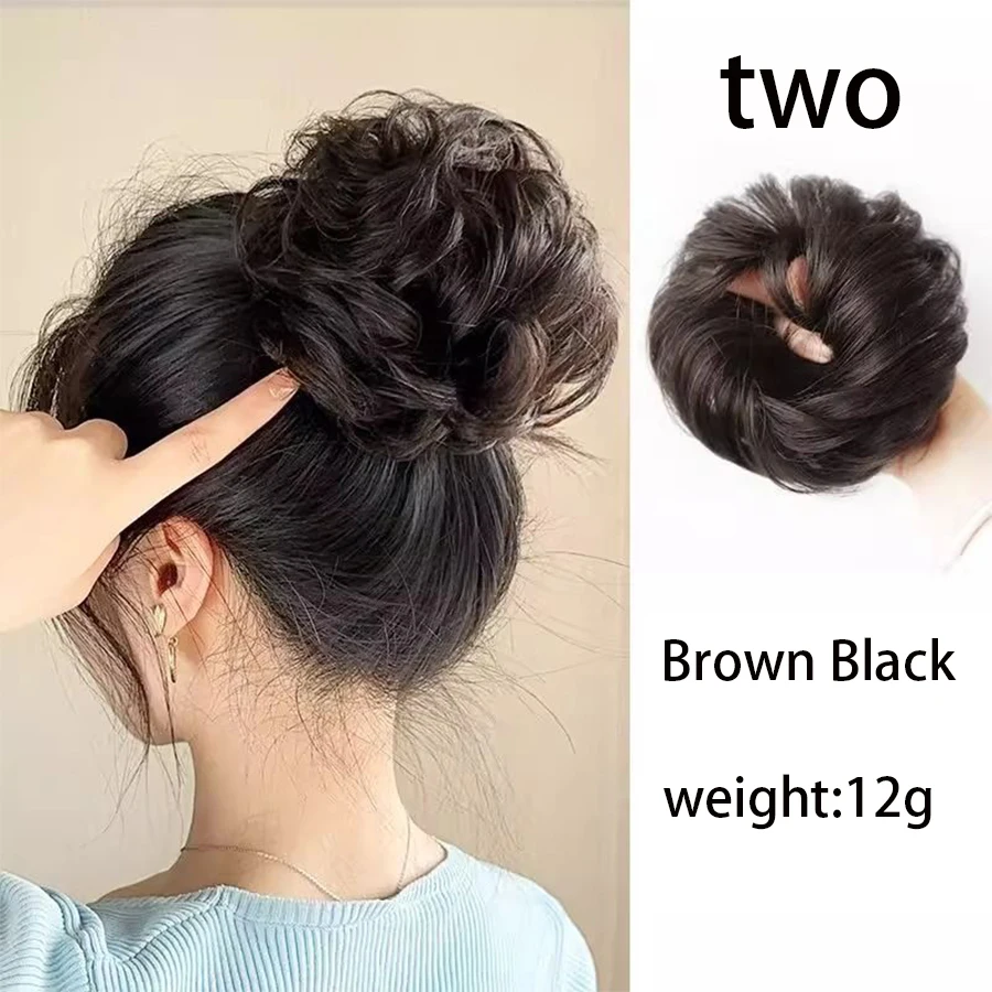 Synthetischer Haarknoten, Chignon, unordentliches lockiges Haarband, elastisches Haargummi, falsches Haarseil, Gummiband, Haarverlängerungen für Frauen – Detail 14