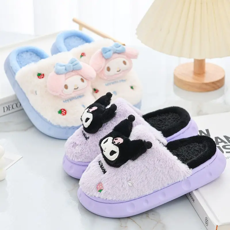 

Sanrio Kuromi Children's Cotton Slippers Girls' Winter New Eva Cartoon Warm Outdoor Wear Big Boys' Plush Slippers Birthday Gift