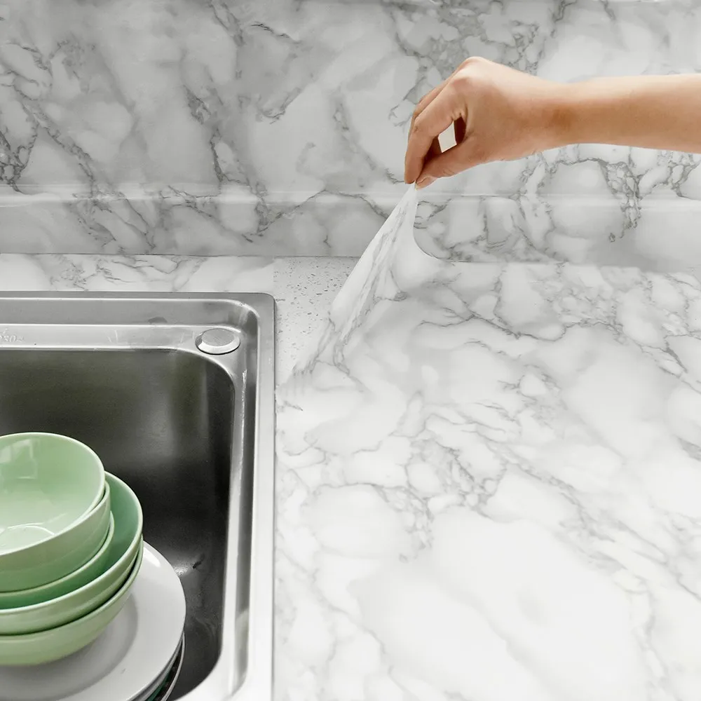 Marble Sticker Kitchen Oil-Proof Film Stove Waterproof Moisture-Proof Self-Adhesive Wallpaper Countertop Cabinet Renovation Tile 2