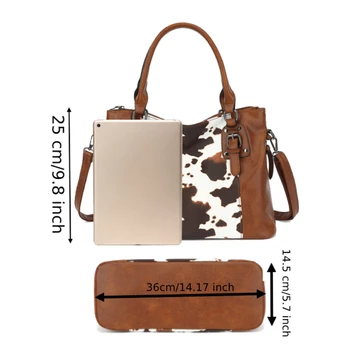 Purses Tote Bag For Women, Handbags PU Leather Large Shoulder Bag,  Cow Pattern Work Bags With Multi-Pockets, Designer Hobo Satc 2
