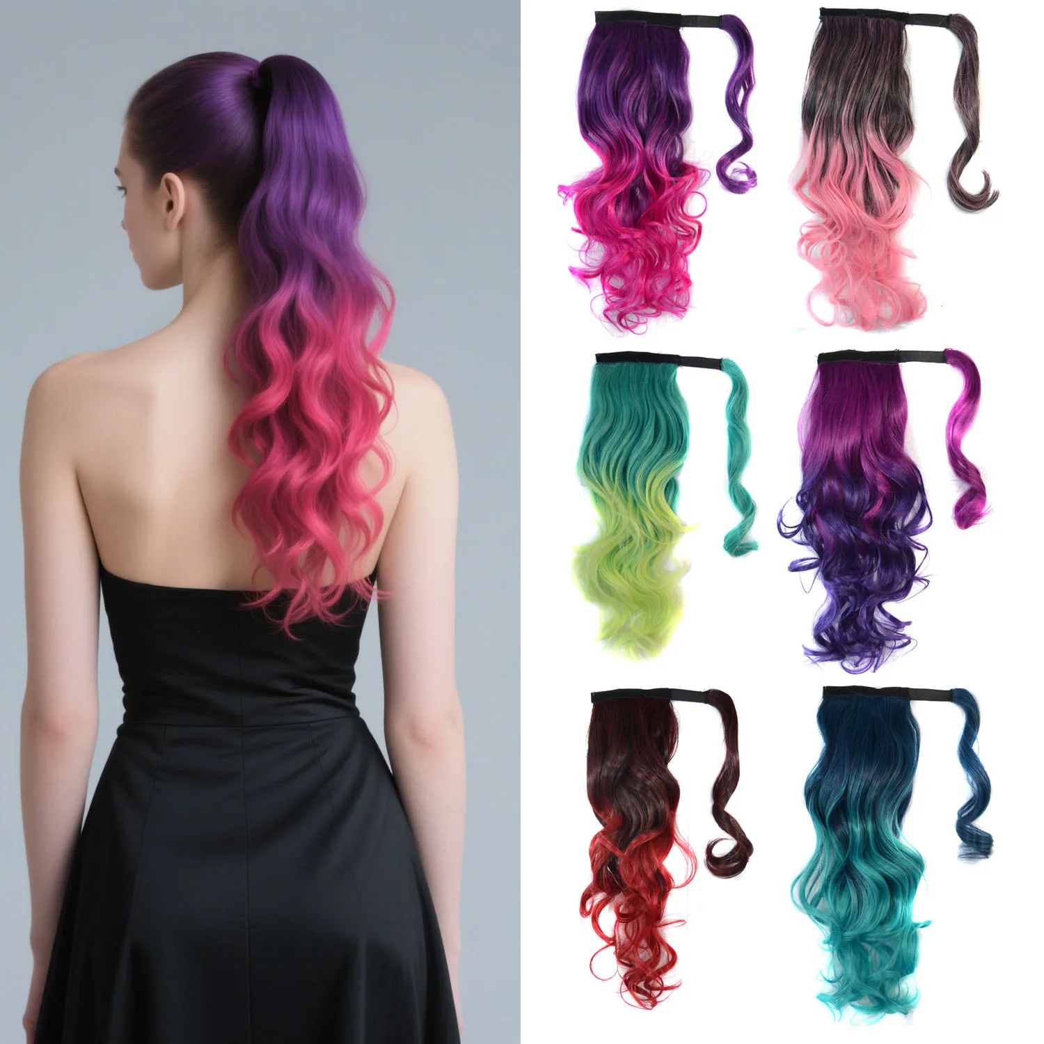 Synthetic 28Inch Long Straight Ponytail With Elastic Hair Tie Colorful  Ponytail Purple Hair Accessories for Halloween - AliExpress, image size:1500x1500