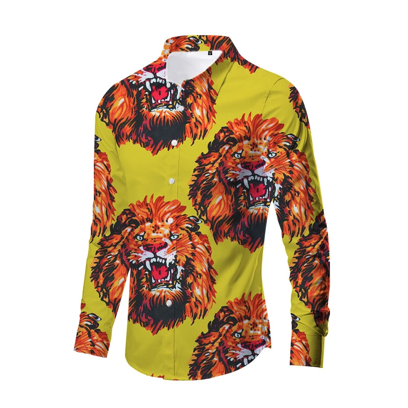 

Новинка, мужская рубашка с отложным воротником и 3D принтом тигра, винтажные Топы в китайском стиле с длинными рукавами, гавайская искусственная уличная одежда