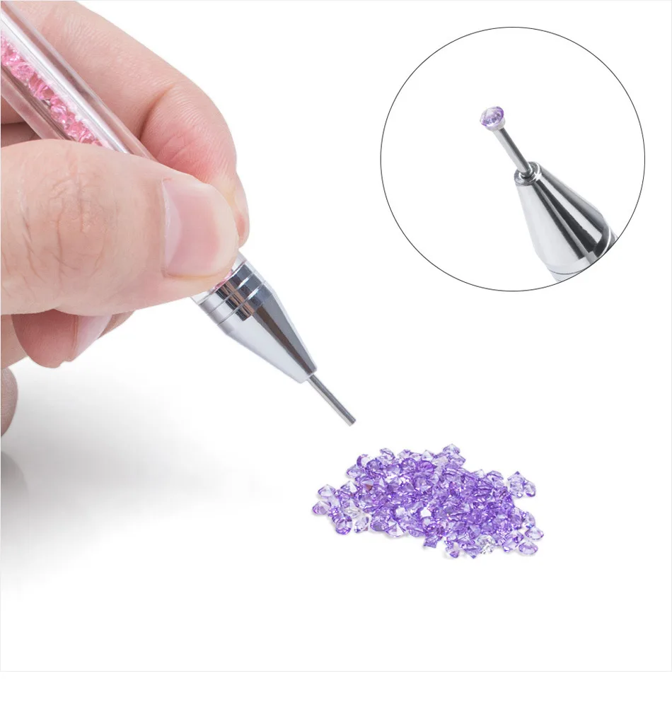 Description Picture 6 of item1PC Rhinestone Wax Pencil Double Head Crystal Picking Pen Crystal Handle Stone Picker Nail Art Pencil Acrylic DIY Dotting Tools