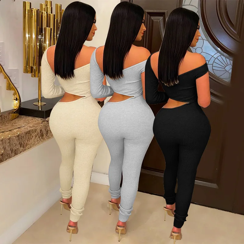 The spring and autumn period and the new women's fashion 2023 pure color long sleeve sexy tight jumpsuits