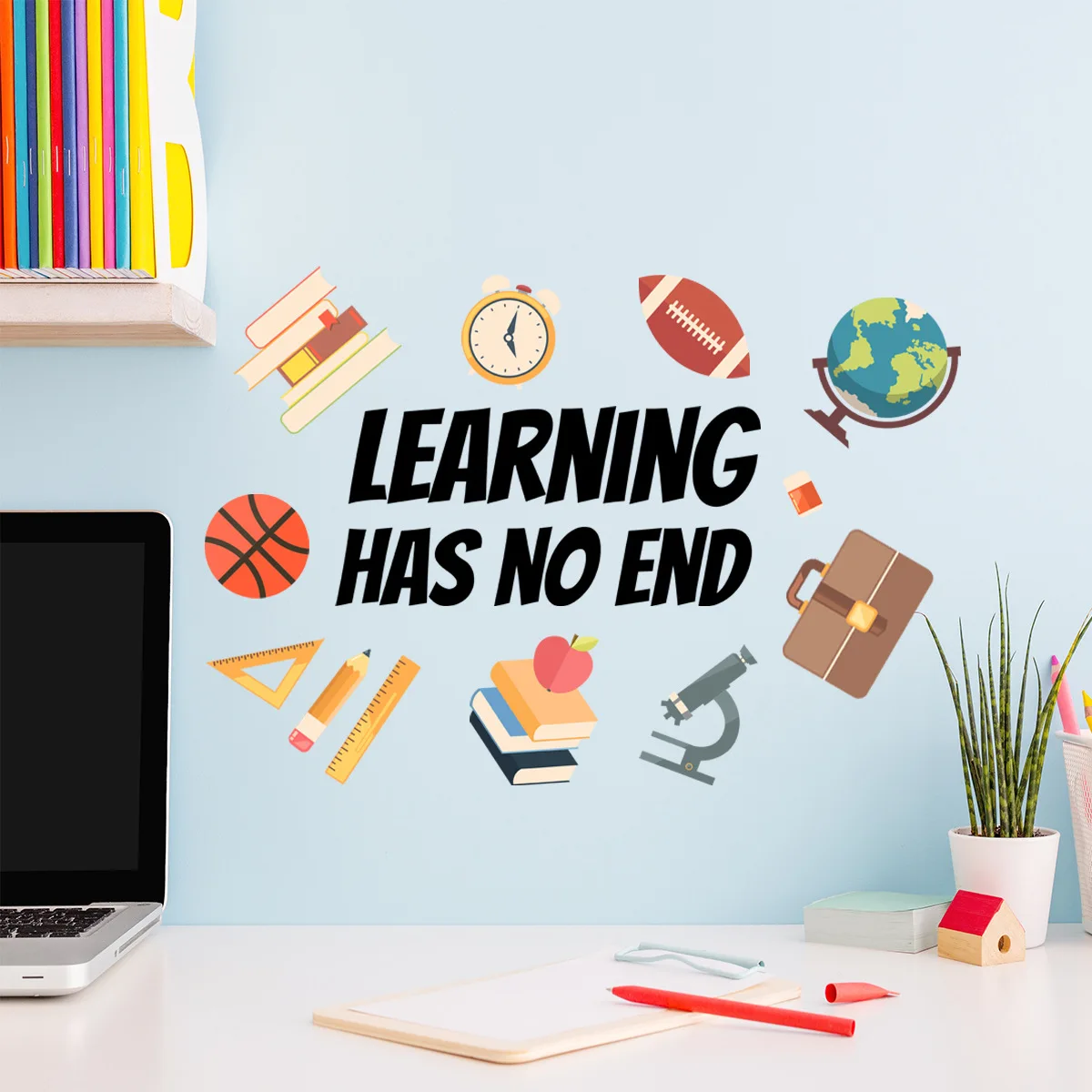 

1pc Slogan Graphic Wall Sticker LEARNING HAS NO END Background Wall Decoration And Beautification