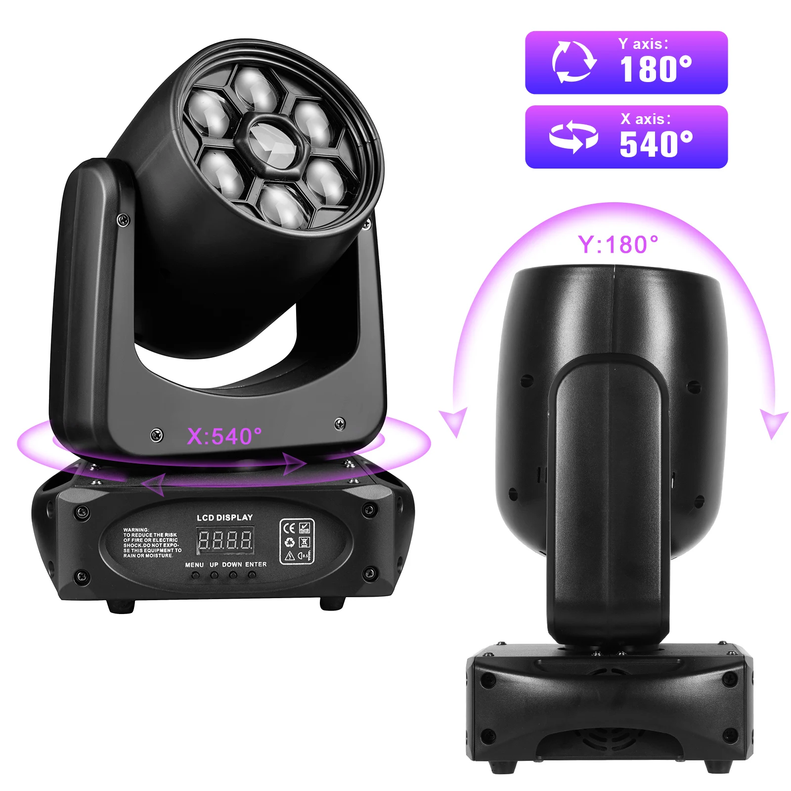 Fieryzeal 150W Bee Eye Beam Moving Head Light DMX512 RGBW 3 Prism Effect Stage Lighting for Disco Party Club Bar Show DJ Light