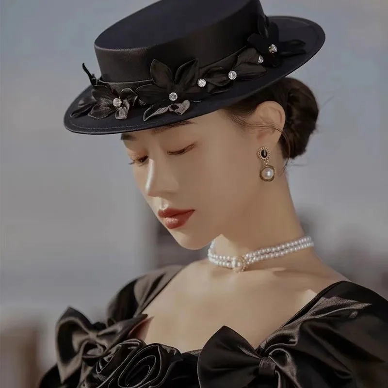 CC 웨딩 모자, 여성 헤어 액세서리, 신부 약혼 드레스, 블랙 컬러, 꽃 모양, 우아한 연회 모자, 파티, M006
