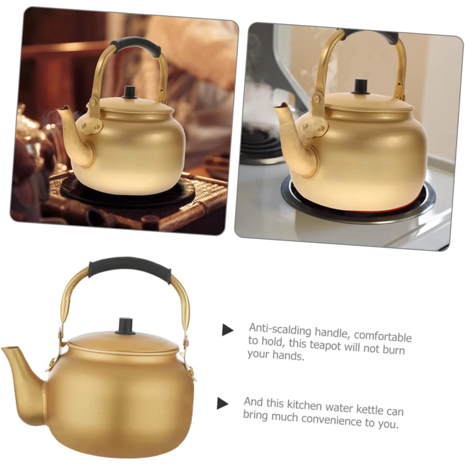 Metal Vintage Aluminum Tea Kettle Stovetop-Golden Korean Rice Wine Jug