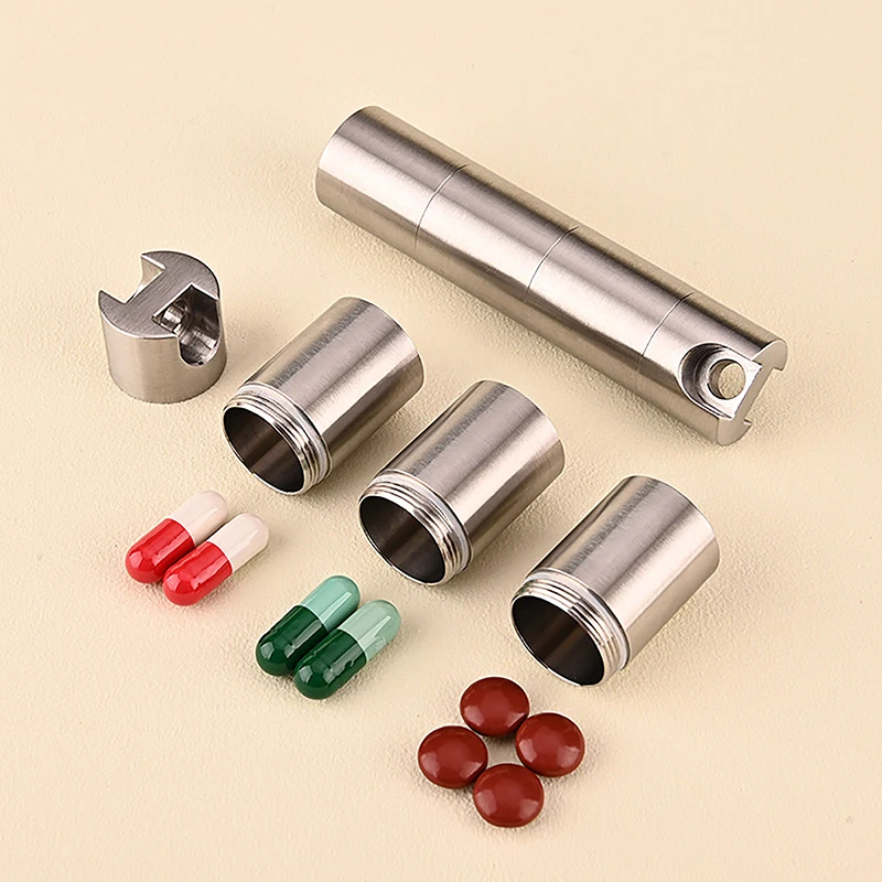 

1Pc Mini Stainless Steel Sealed Capsule Waterproof Pill Box Camping Firstaid Pendant Travel Outdoor Portable Pill Case