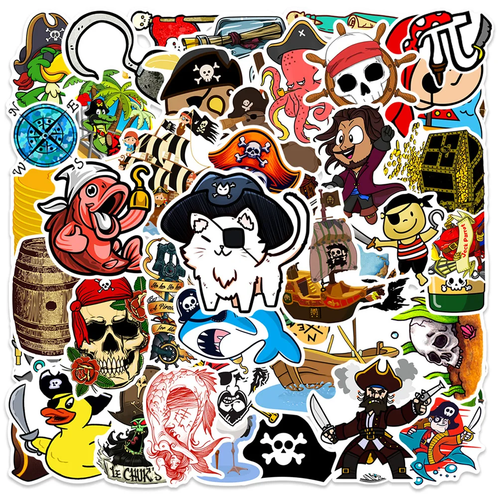 10/30/50pcs Cartoon Pirate Skull Stickers Captain Buccaneer Decals DIY Notebook Luggage Laptop Waterproof Cool Graffiti Decals