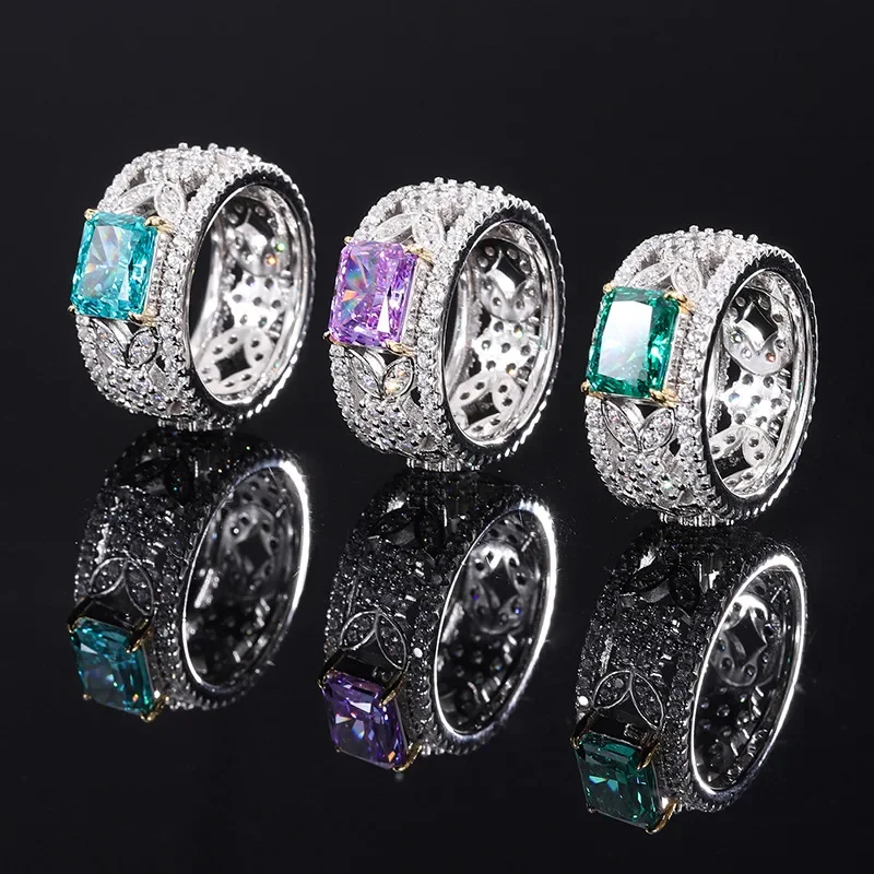 S925 Silver Engagement Ring High Carbon Women's Advanced Texture 6 * 8 Full Paired Women's Jewelry Wedding Ring