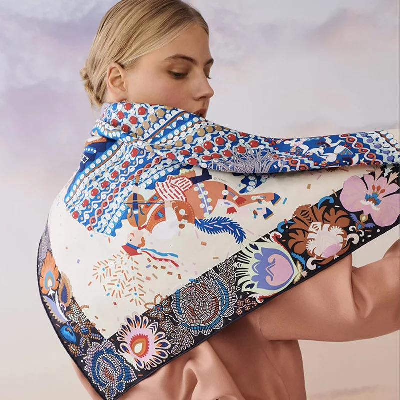 

Real Mulberry 100 Silk Scarf Women 90*90 Square Hem Rolling Lady Neck Scarves Hand Folded Edge Bandannas Free Shipping