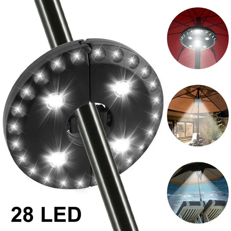 24+4LED Outdoor Patio Umbrella Pole Light Garden Detachable Portable Camping Tent Lamp Emergency Light With Hook