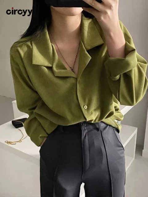 Circyy-Blusa de pana para mujer, camisa con botones, Tops verdes de moda  coreana, ropa informal Vintage de manga larga para primavera 2023 -  AliExpress