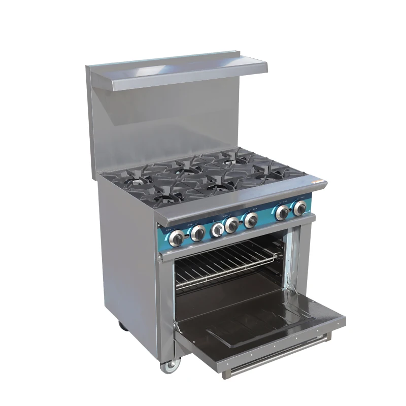 Highly Durable Commercial Gas Range Stove 6 Burner Stainless Steel Gas Cooker With Oven