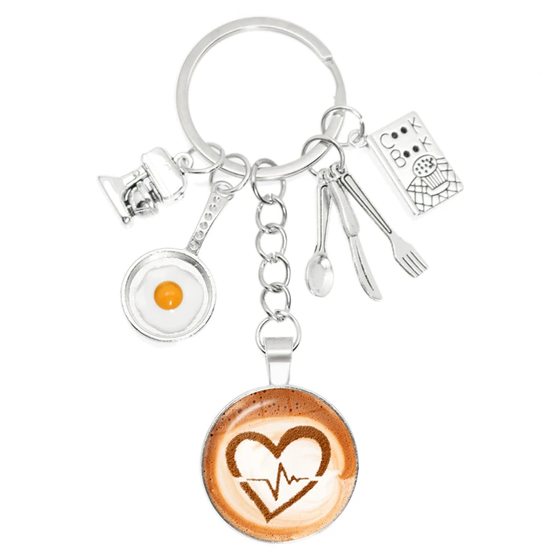 

Кофейный латте резьба Любовь сердце искусство брелок омлет шеф-повар брелок творческая кухонная утварь Подвеска Украшения Подарки для мужчин женщин